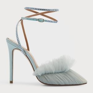 As Is- Franca Tulle Ruffle Ankle-Strap Pumps